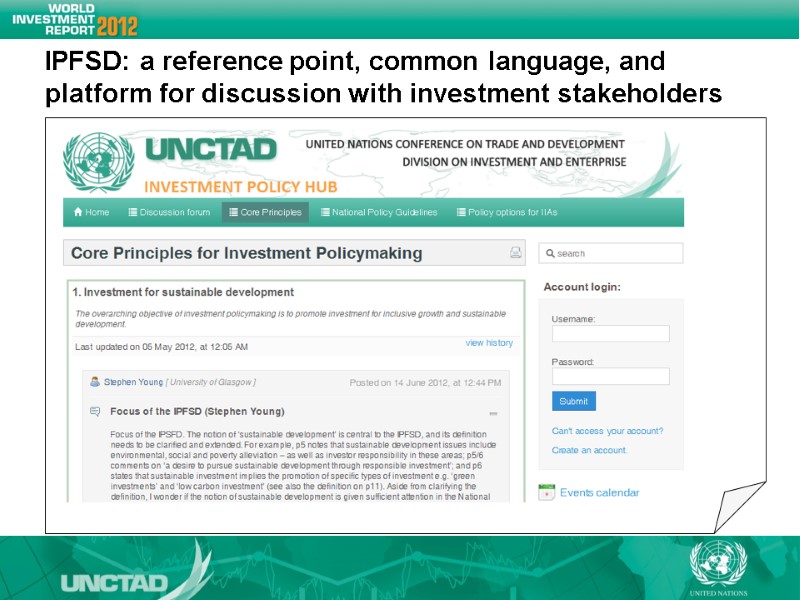 IPFSD: a reference point, common language, and platform for discussion with investment stakeholders IPFSD: a reference point, common language, and platform for discussion with investment stakeholders